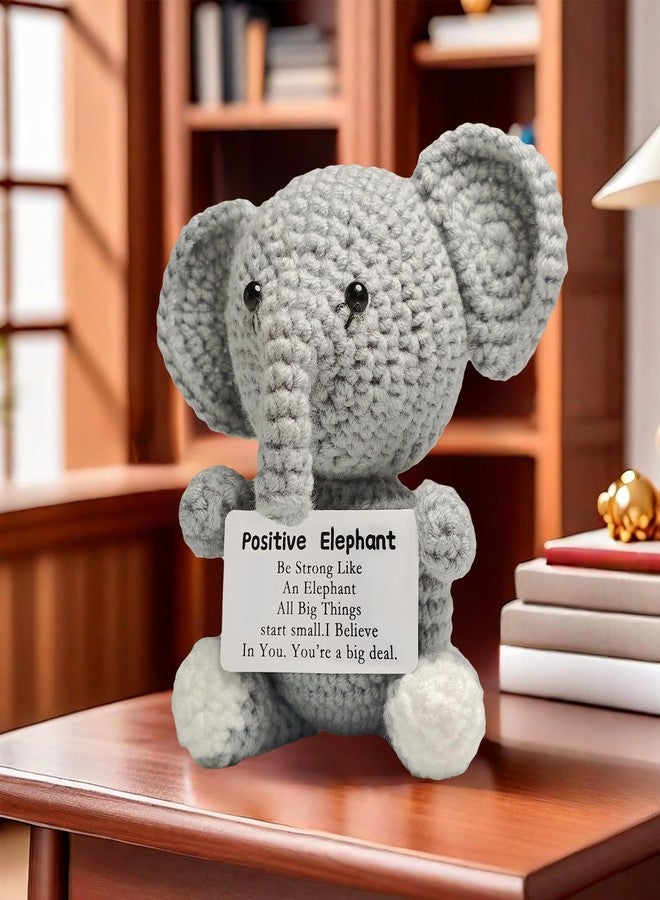 Repnalm Positive Crochet Elephant Birthday Gifts for Women Men Her Him, Small Cute Handmade Crochet Emotional Inspirational Support with Positive Words, Thanksgiving & Christmas Gifts, Decor for Home Office - Image 3